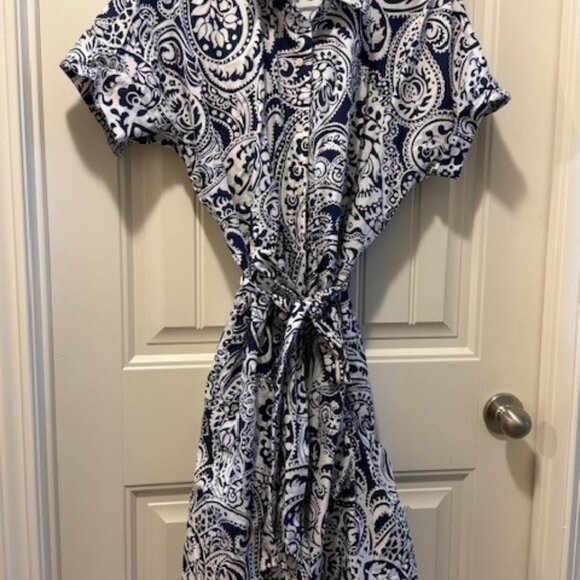 Talbots Modern Poplin Midi Shirtdress — Verdant Botanical (White/Multi) — Size 1 - Picture 1 of 3